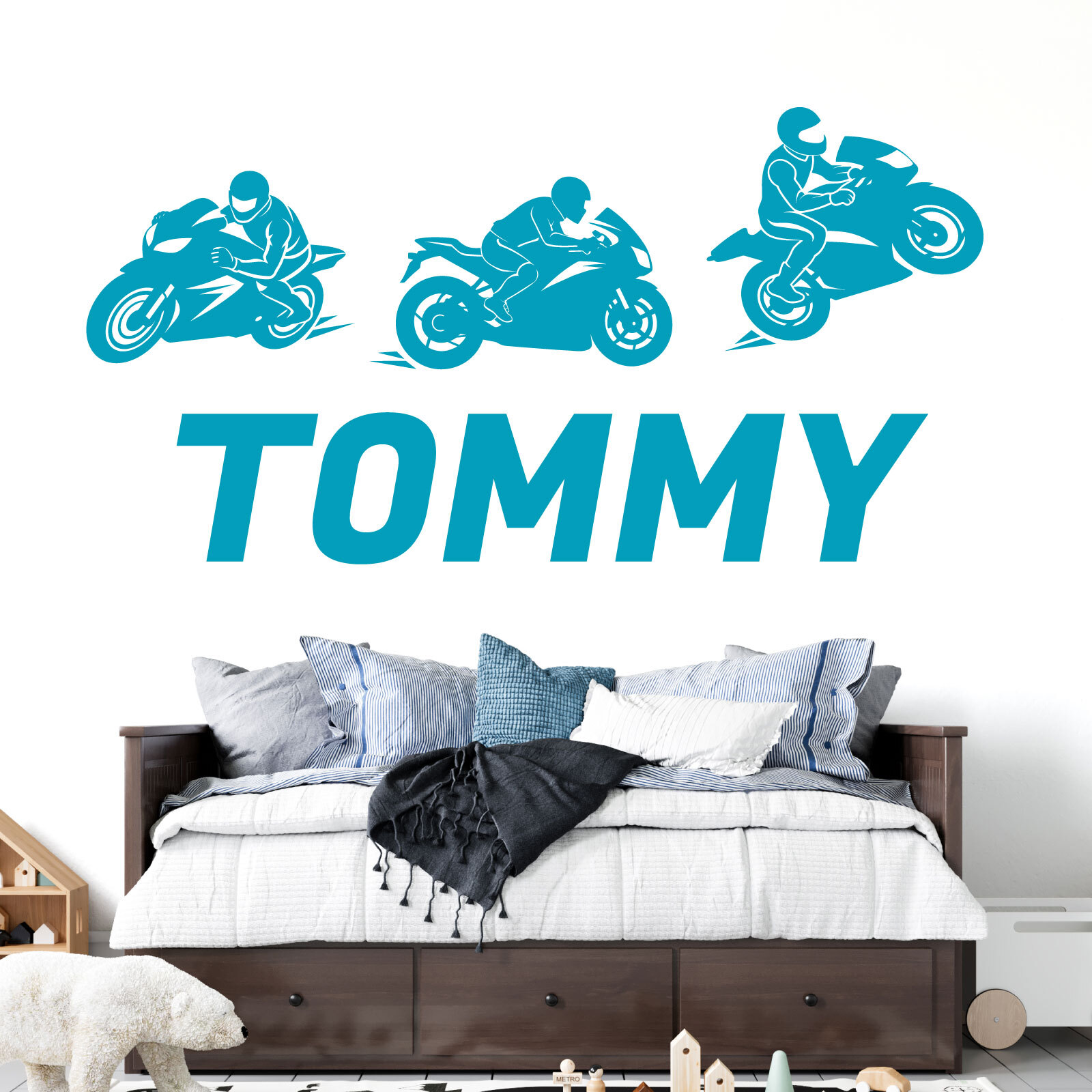 Personalised Name Motorbike Wall Sticker – Racing Motorcycles – Boys Bedroom