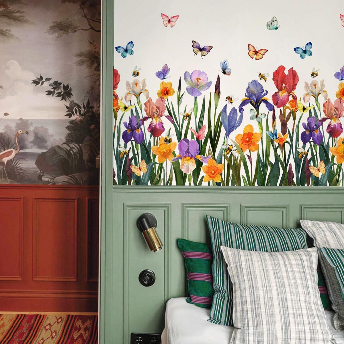 Garden Flower Wall Art Decals Wildflower Floral Butterfly Wall Stickers