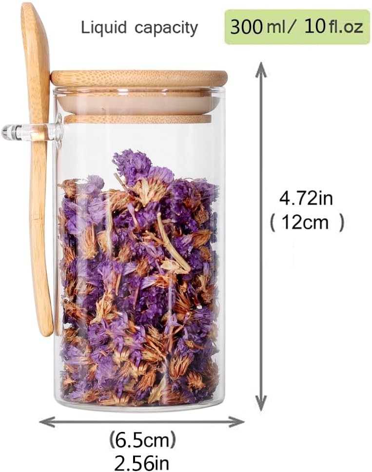 Glass Jar with Bamboo Lid and Spoon, 8Pack 10 OZ Tea Containers for Loose Lea…