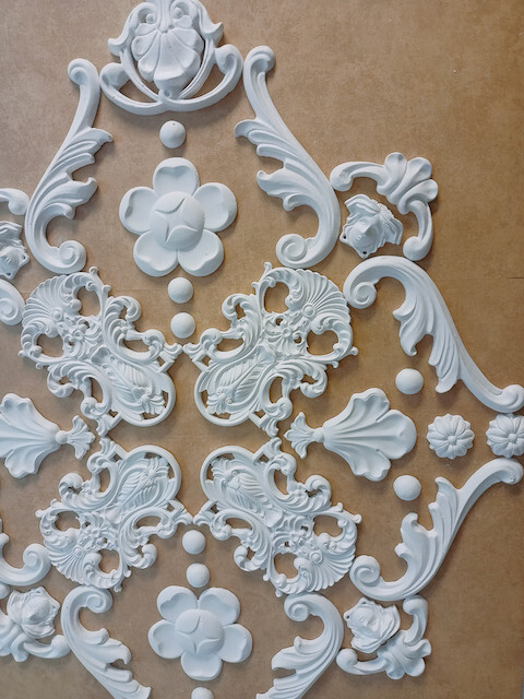 WD 12 Ceiling Mirror Rose Alabaster Gypsum Stucco Handmade 58 X 79 Cm