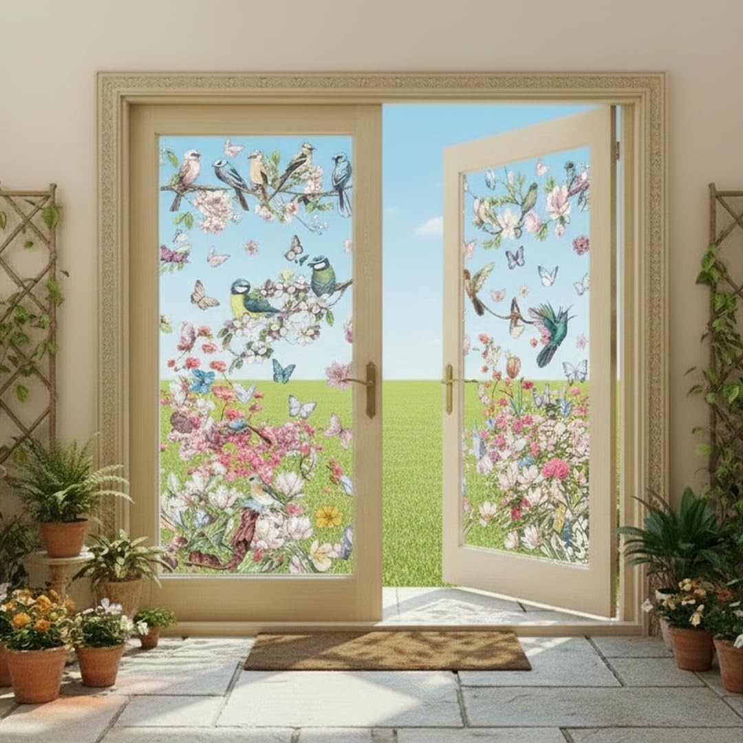 Spring Window Cling Sticker – 78PCS Tulip Butterfly Flower Hummingbirds Windo…