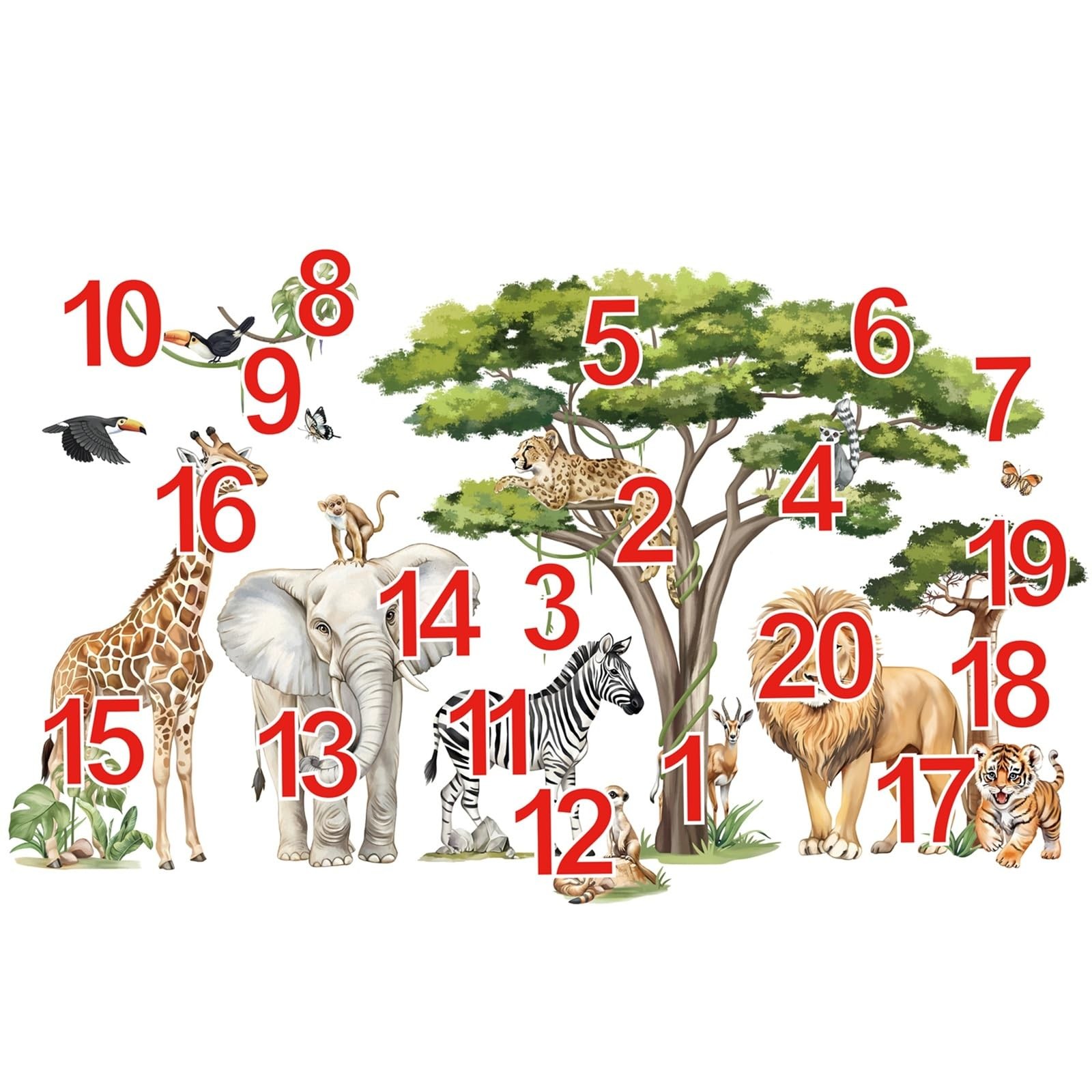 Large Safari Animals Tree Wall Stickers Jungle Animals Giraffe Elephant Lion …
