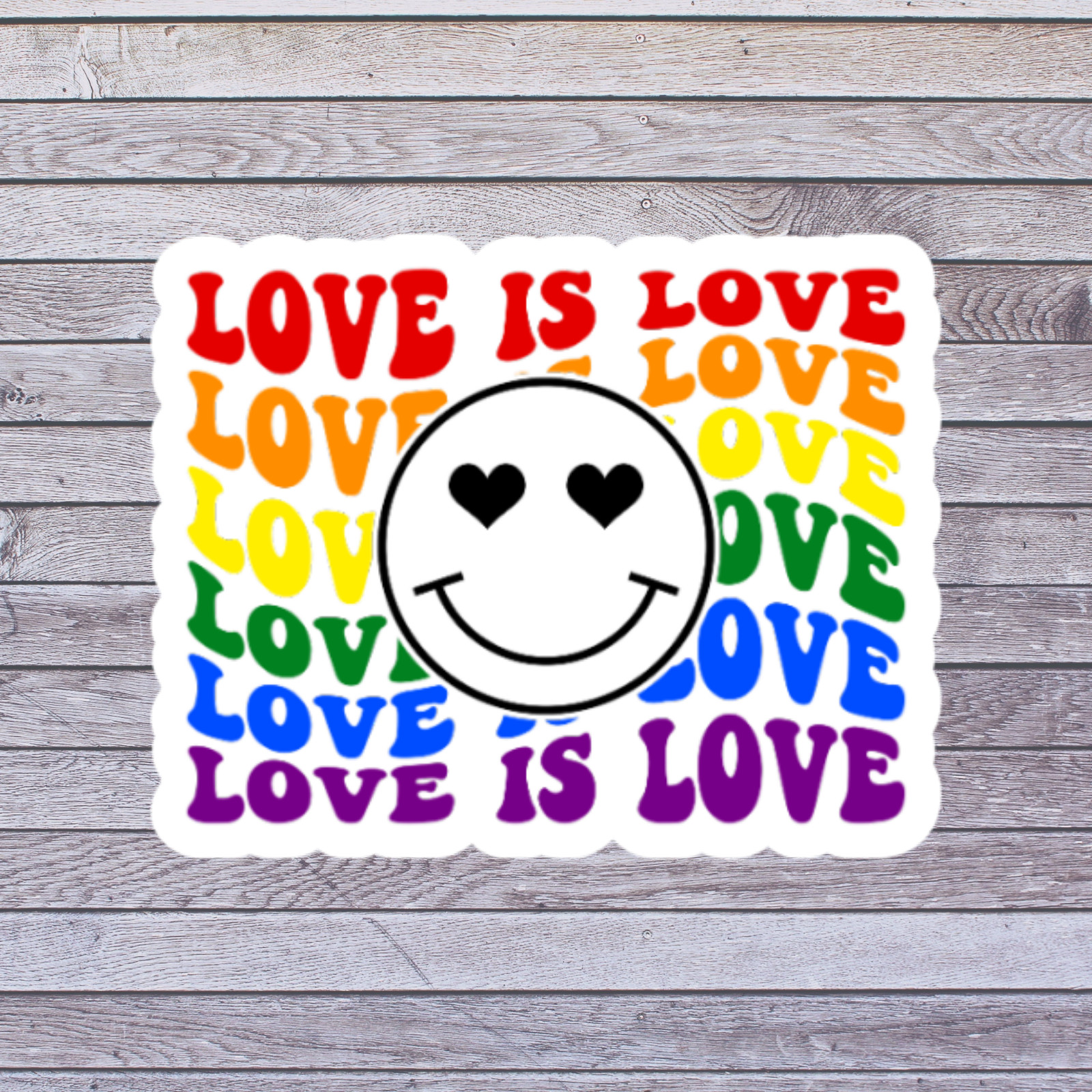 Pride Sticker Vinyl Decal Love Is Love Rainbow Smiley Face LGBT