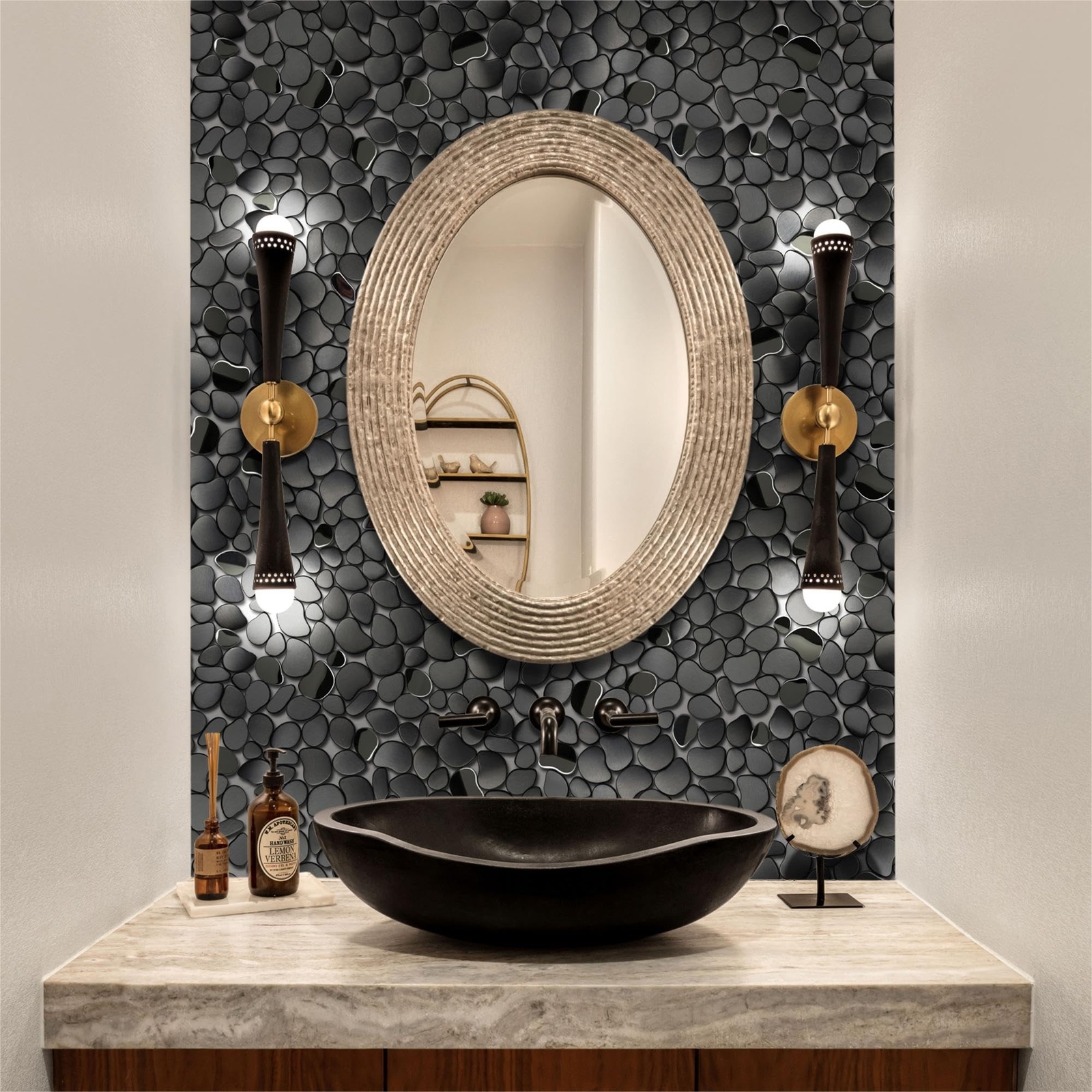 Black Tile Backsplash Pebble Tile Metal Mosaic Tiles for Kitchen Backsplash B…