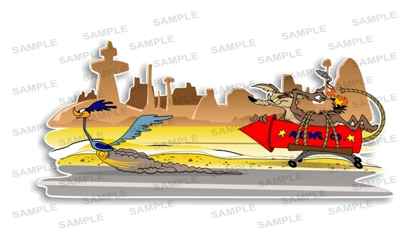 Wile E Coyote ACME Rocket Chasing Roadrunner Precision Decal