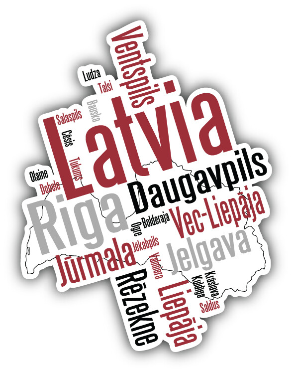 Latvia Map Word Cloud Car Bumper Sticker Decal
