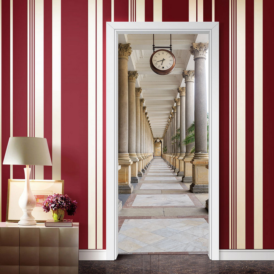 3D Self Adhesive Vintage Hallway Clock Door Sticker Wall Decor Mural Wallpaper