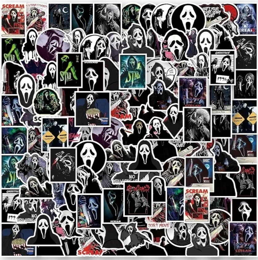Ghost Mask Face Horror Movie SCREAM Stickers 50pk Scary Cartoon Stickers