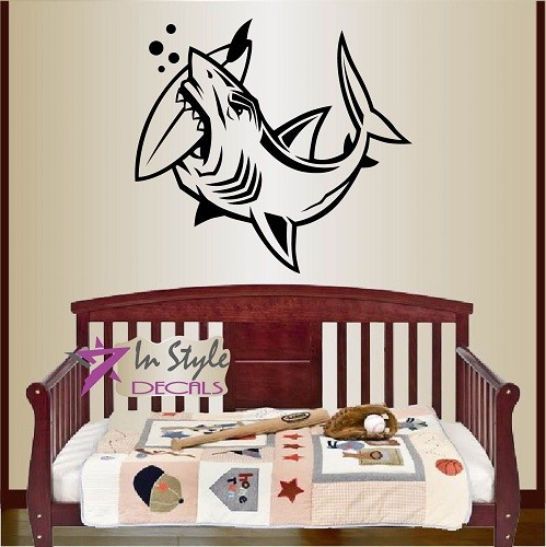 Vinyl Decal Shark Bites Surfboard Fish Sea Bathroom Living Room Wall Sticker 402
