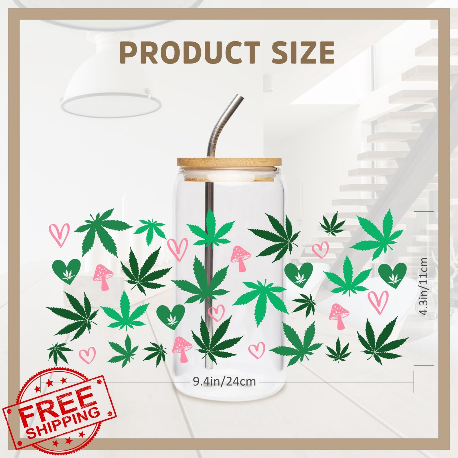 UV DTF Cup Wraps 8 Sheet Alien Leaf Tumbler Sticker Transfer 16oz Glass