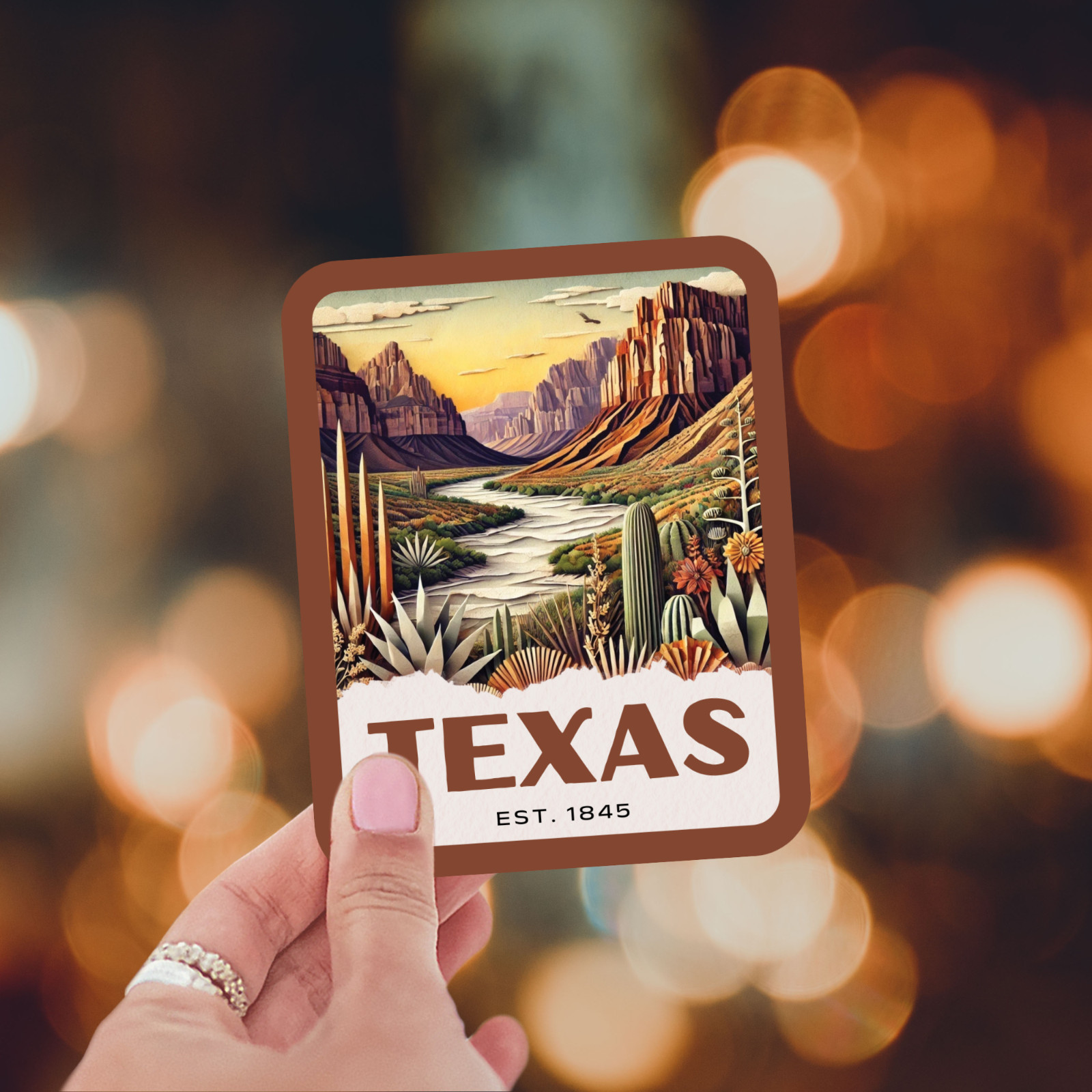 Texas State Sticker, Paper Collage Look, Big Bend National Park Vinyl Decal