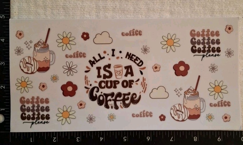 UV DTF Coffee Drinker Theme Cup Wraps Transfer Stickers Set 8 Decals 4 X 9 Inch