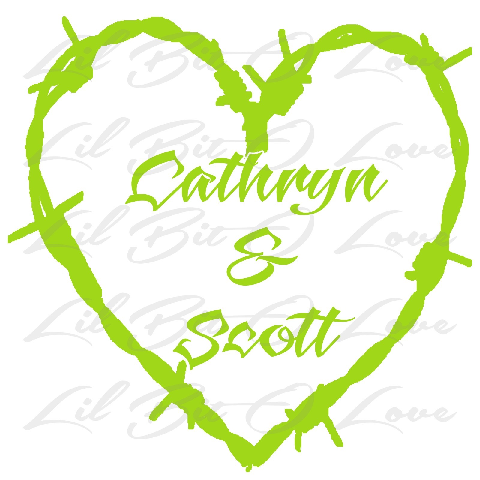 Custom Barbed Wire Heart Personalized with Couple's Names Vinyl Decal