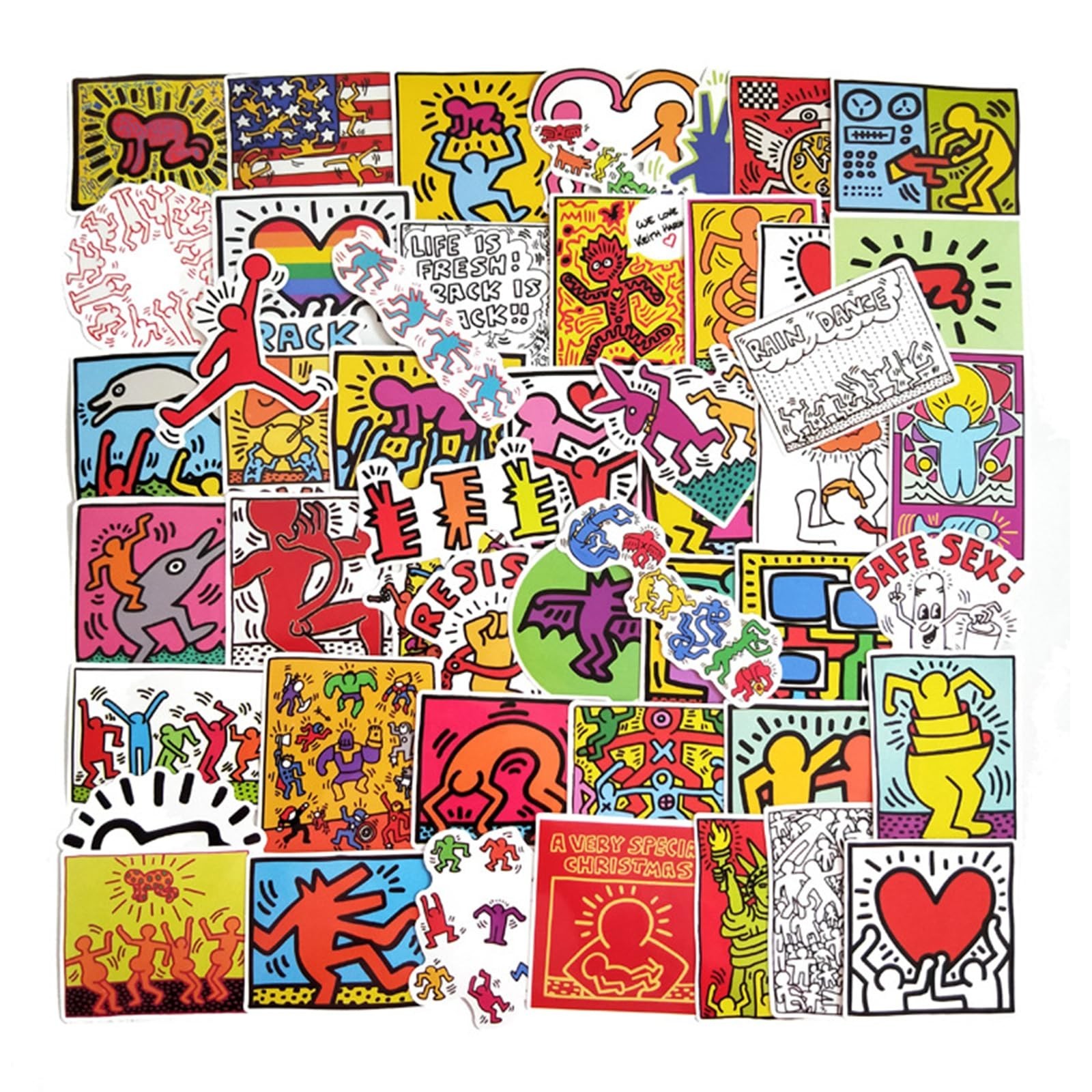 50Pcs Keith Haring Graffiti Waterproof Stickers for Water Bottles Cup Vinyl