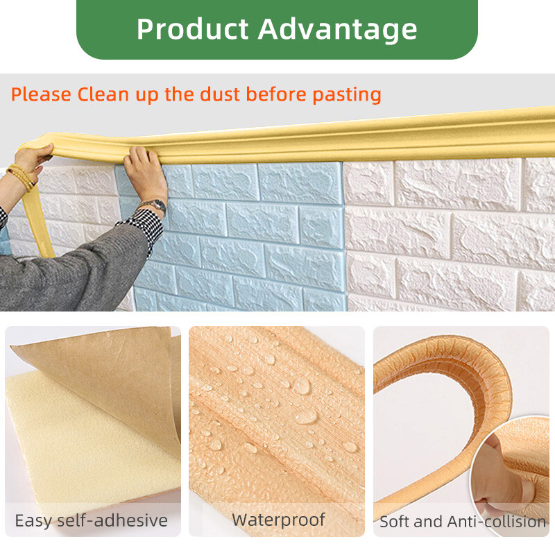 15ft Waterproof 3D Wall Border Wall Paper Decor Sticker Self-adhesive Home DIY