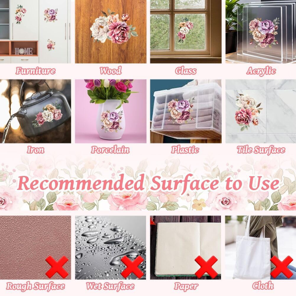 Rub on Transfer Sticker for Furniture Crafts Decor 6"X12" Pink and Purple Flower