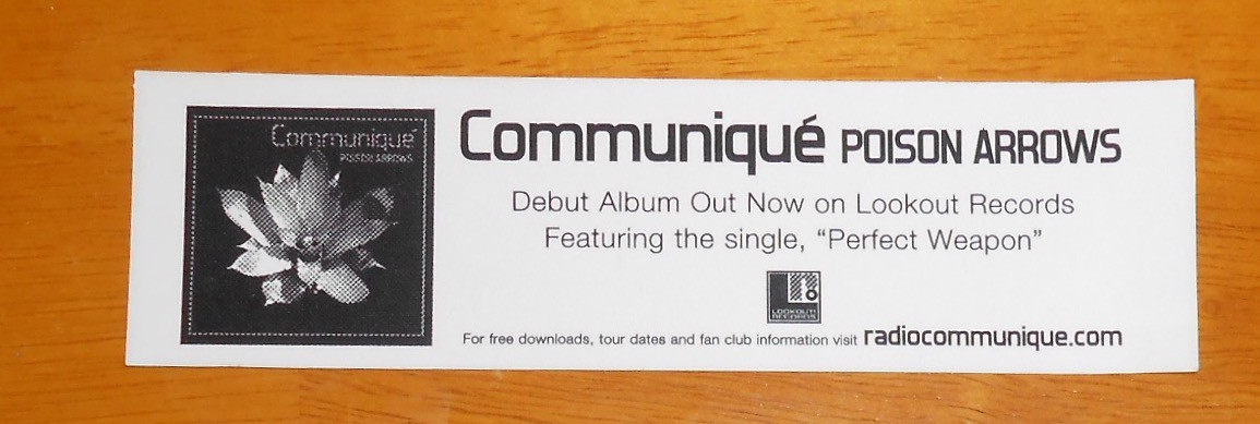 Communiqué Poison Arrows Bumper Sticker Original Promo 6.25×1.75