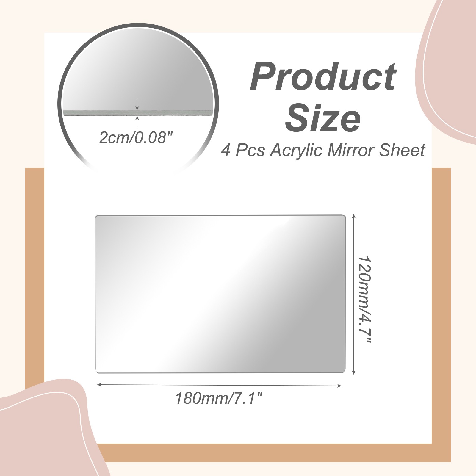 4Pcs Acrylic Mirror Sheet, 7.1×4.7" Rectangle Self Adhesive Mirror