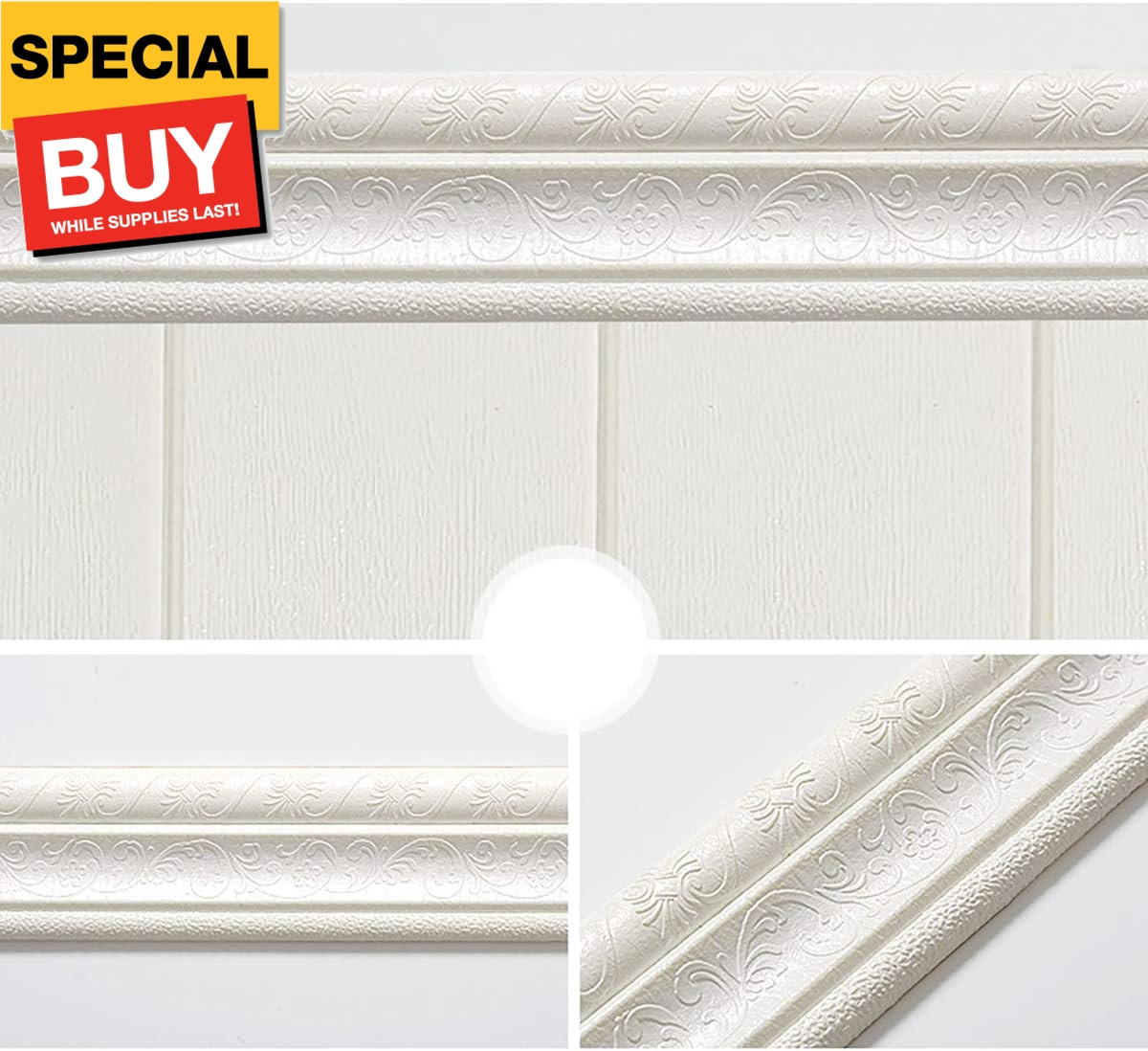 90"x 3" Self Adhesive Flexible Foam Molding Trim, 3D Sticky Decorative Wall Line