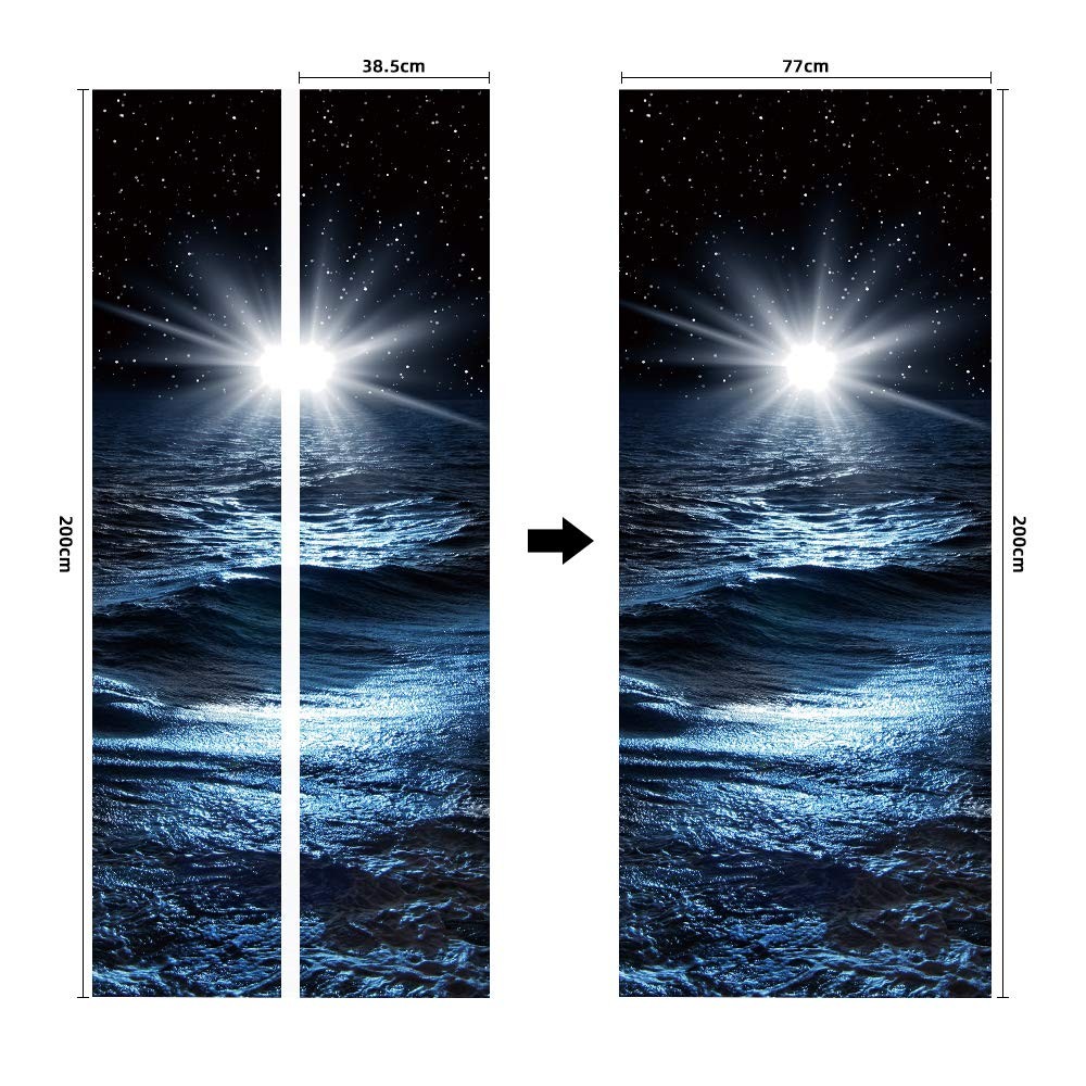 ZY-KL 3D Door Sticker Wall Decals Mural Wallpaper Galaxy Blue Starry Sky, Wat…