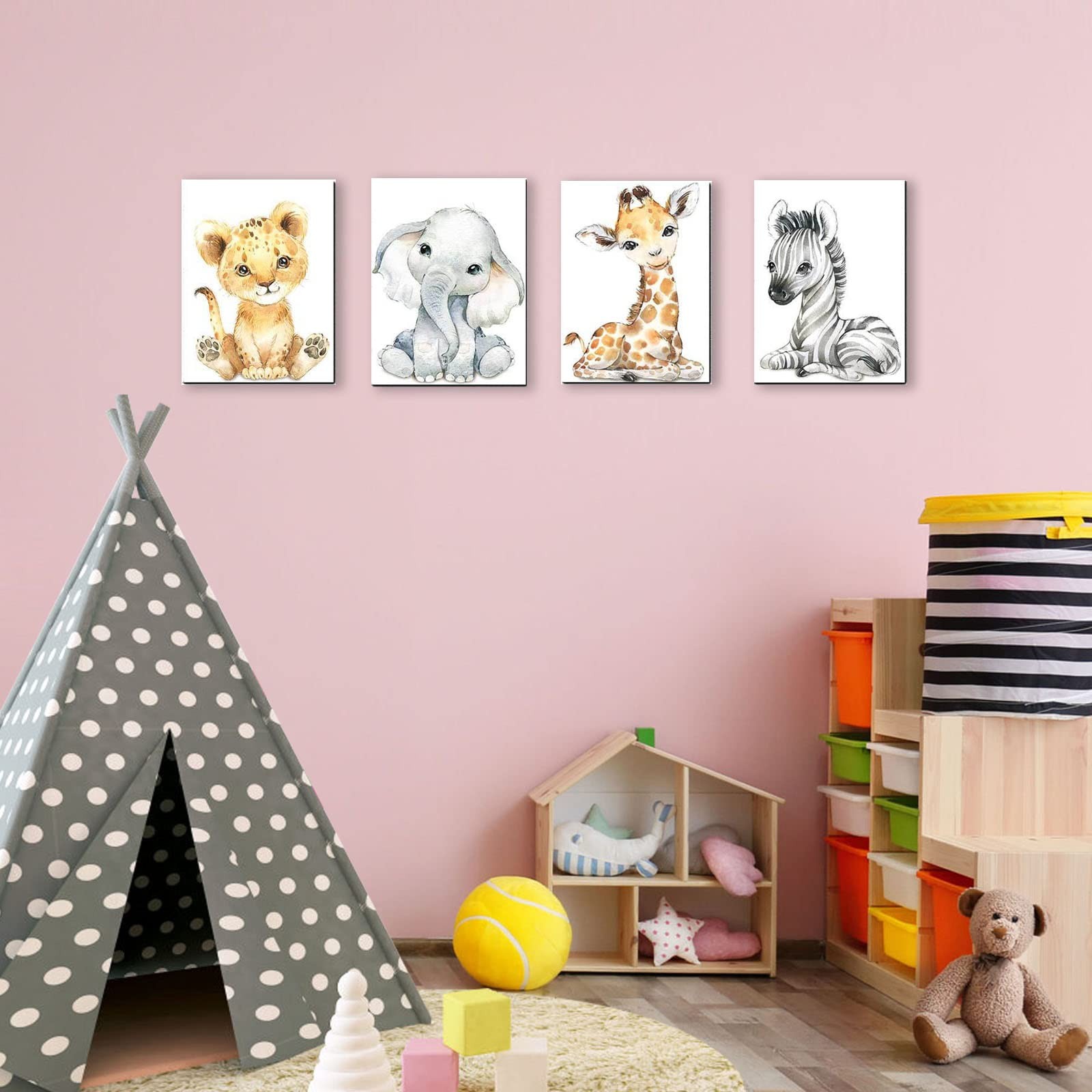 Baby Watercolor Animals Wall Art Prints Set of 4 (8×10),Tiger Elephant Zebra …