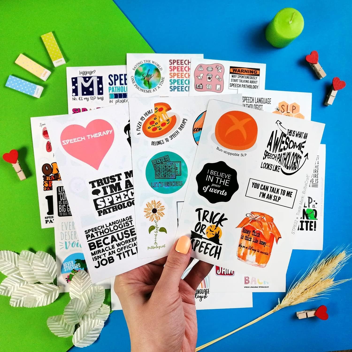 100 Fun SLP Stickers – Waterproof Vinyl – Perfect for Speech Therapy Gifts