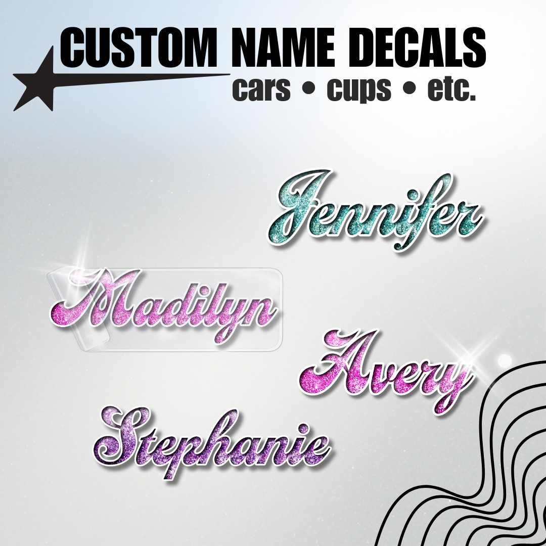 Custom UV DTF Name Decals | Glitter Style Personalized Stickers for Cups Tumbler