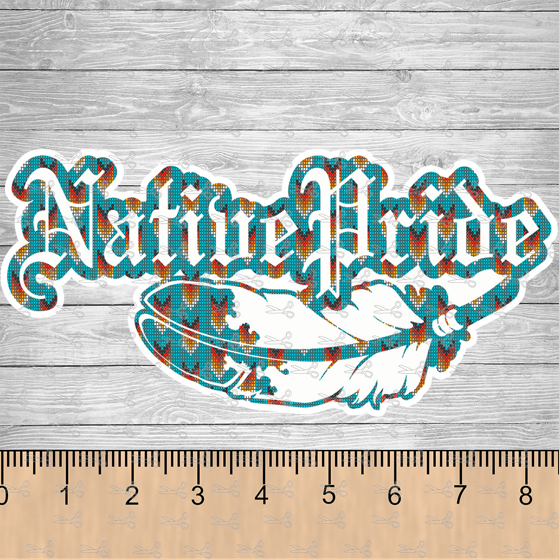 Native Pride Pattern Vinyl Sticker Approx. 8.5 inch wide