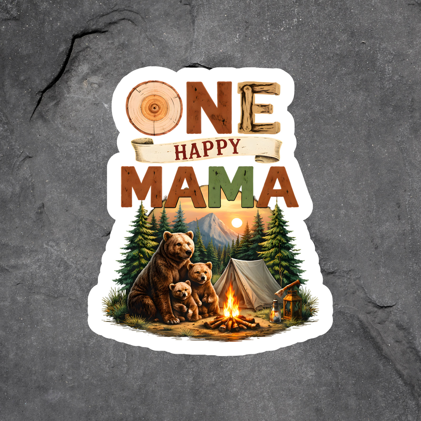 Mom Sticker Vinyl Decal One Happy Mama Bear Camping Family Nature Mothers Day