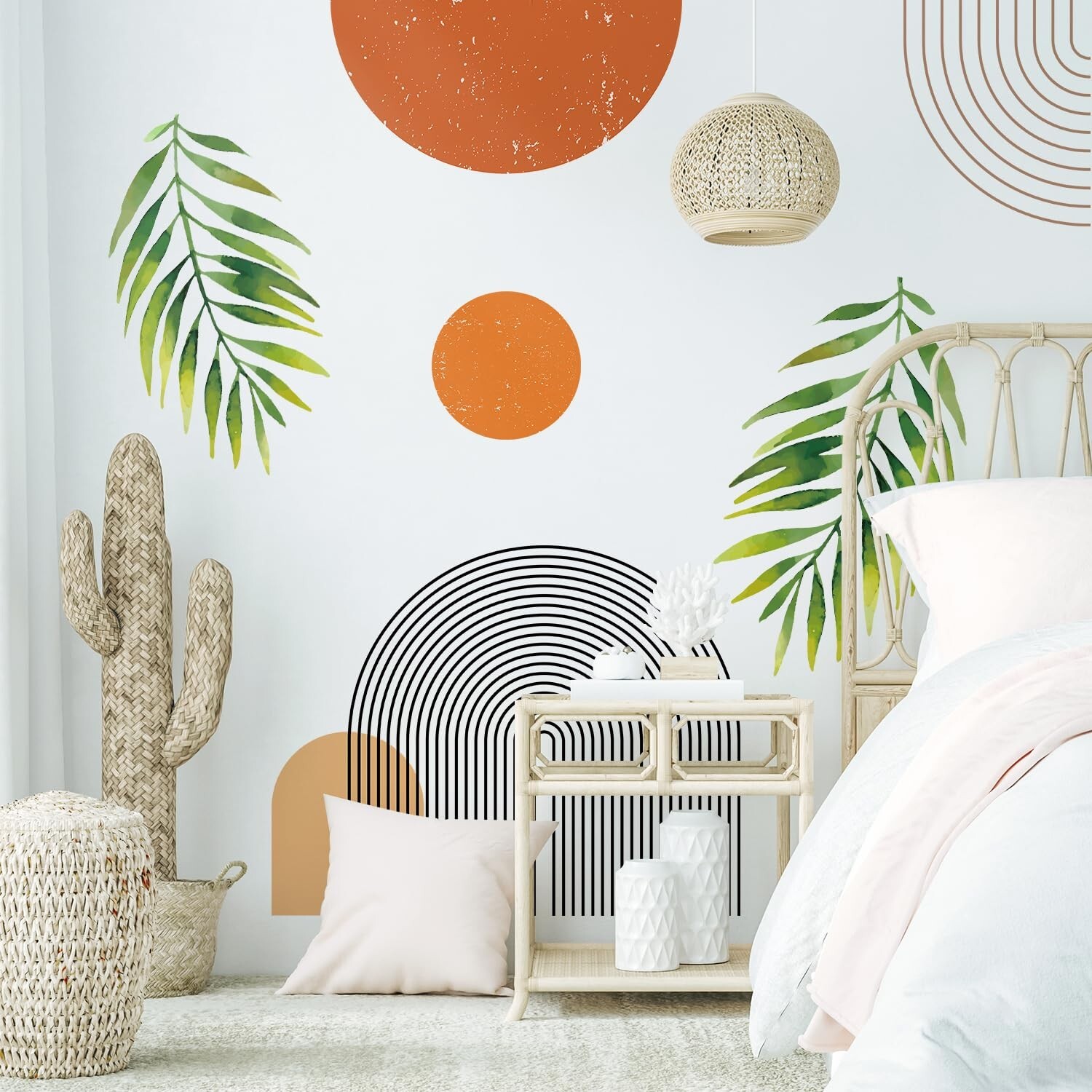 Boho Mid-Century Modern Wall Decals Peel and Stick, Large Archs Sun Vinyl Wal…