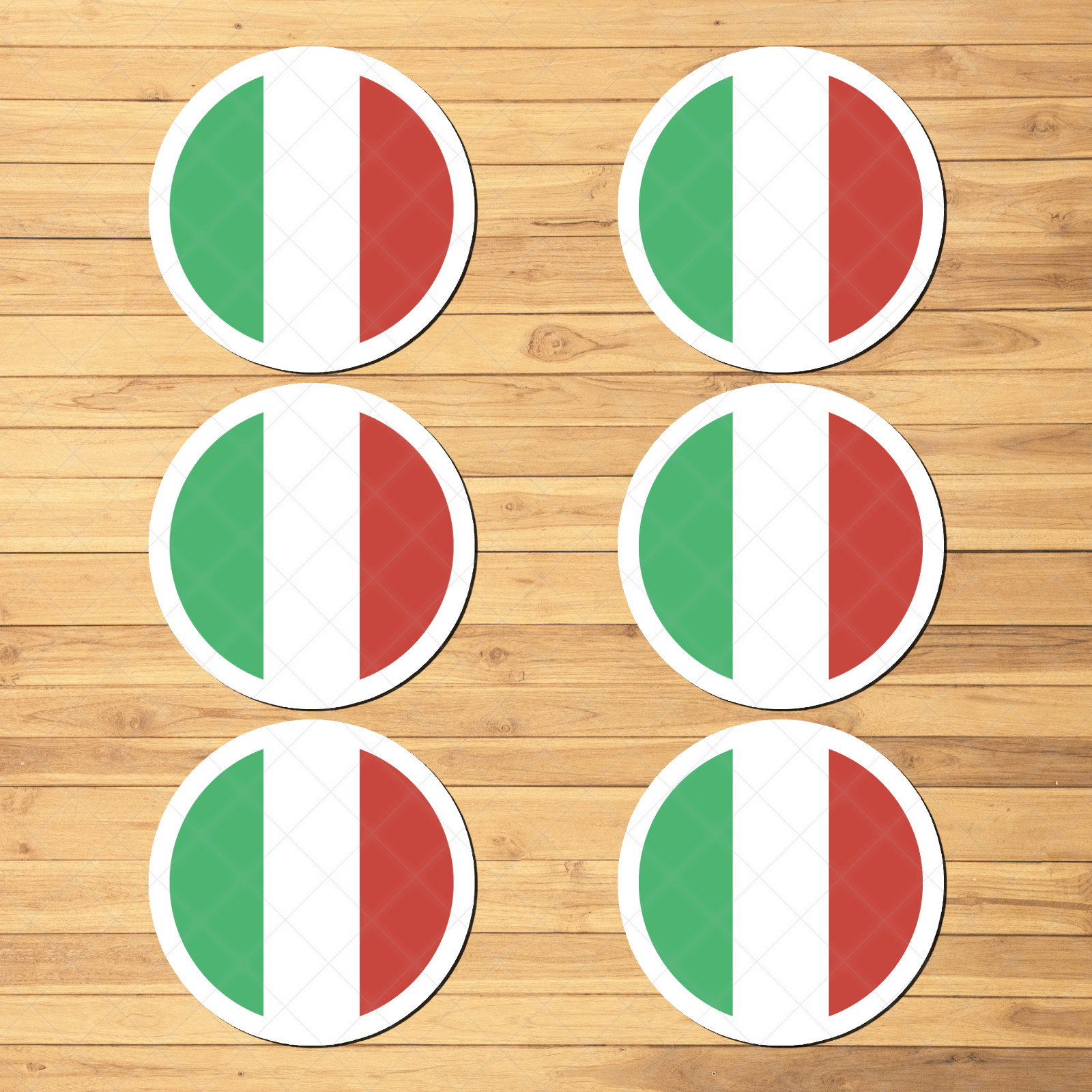 6- Pack Round Italian Flag Circular Stickers – Tricolor Italy Emblem Decals