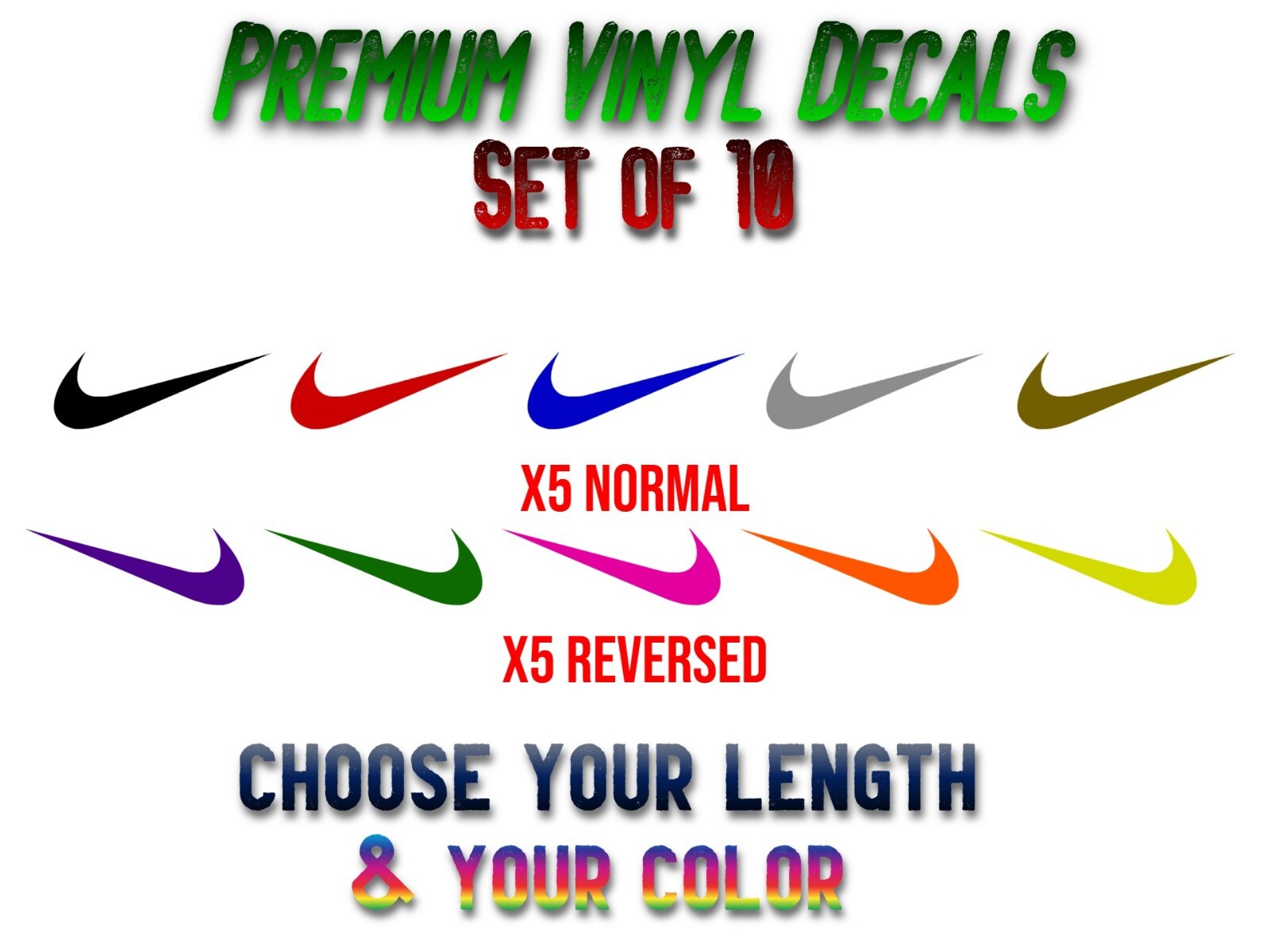 Set of 10 Nike swoosh vinyl decal sticker party decal reversed checkmark