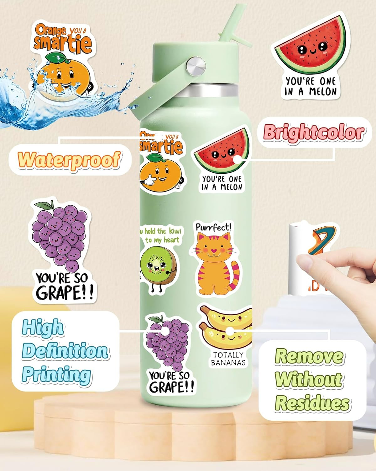 100 Pcs Cute Stickers for Kids, Water Bottle Stickers for Kids Waterproof, Vinyl