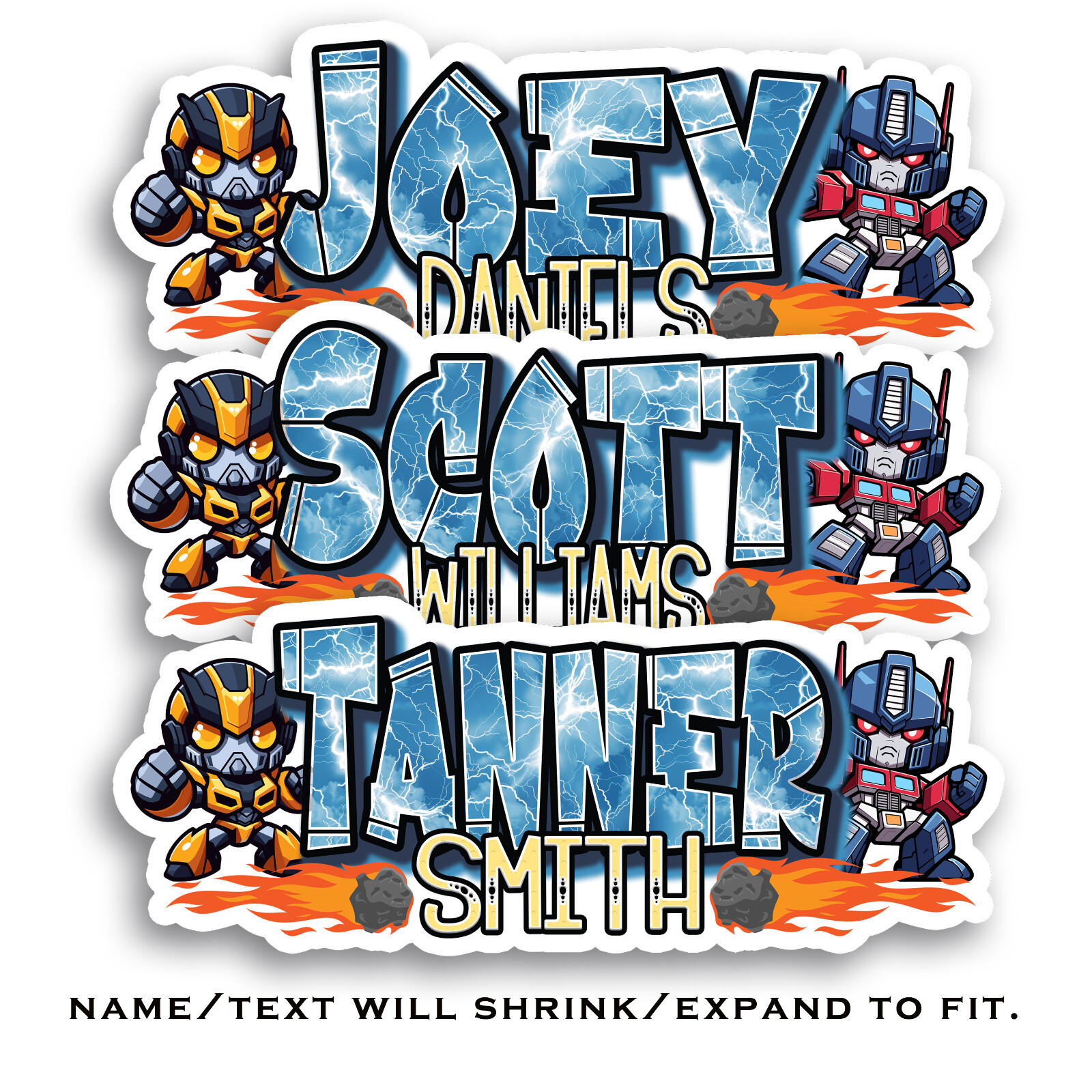 Custom Name Sticker · Personalized Vinyl Decal · Cool Boys Aesthetic Robot Hero