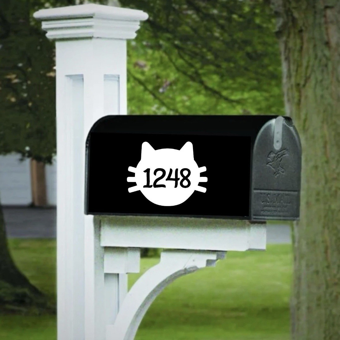 Set of 2 Cat Vinyl Decals for Mailbox Personalized with Address Street Number