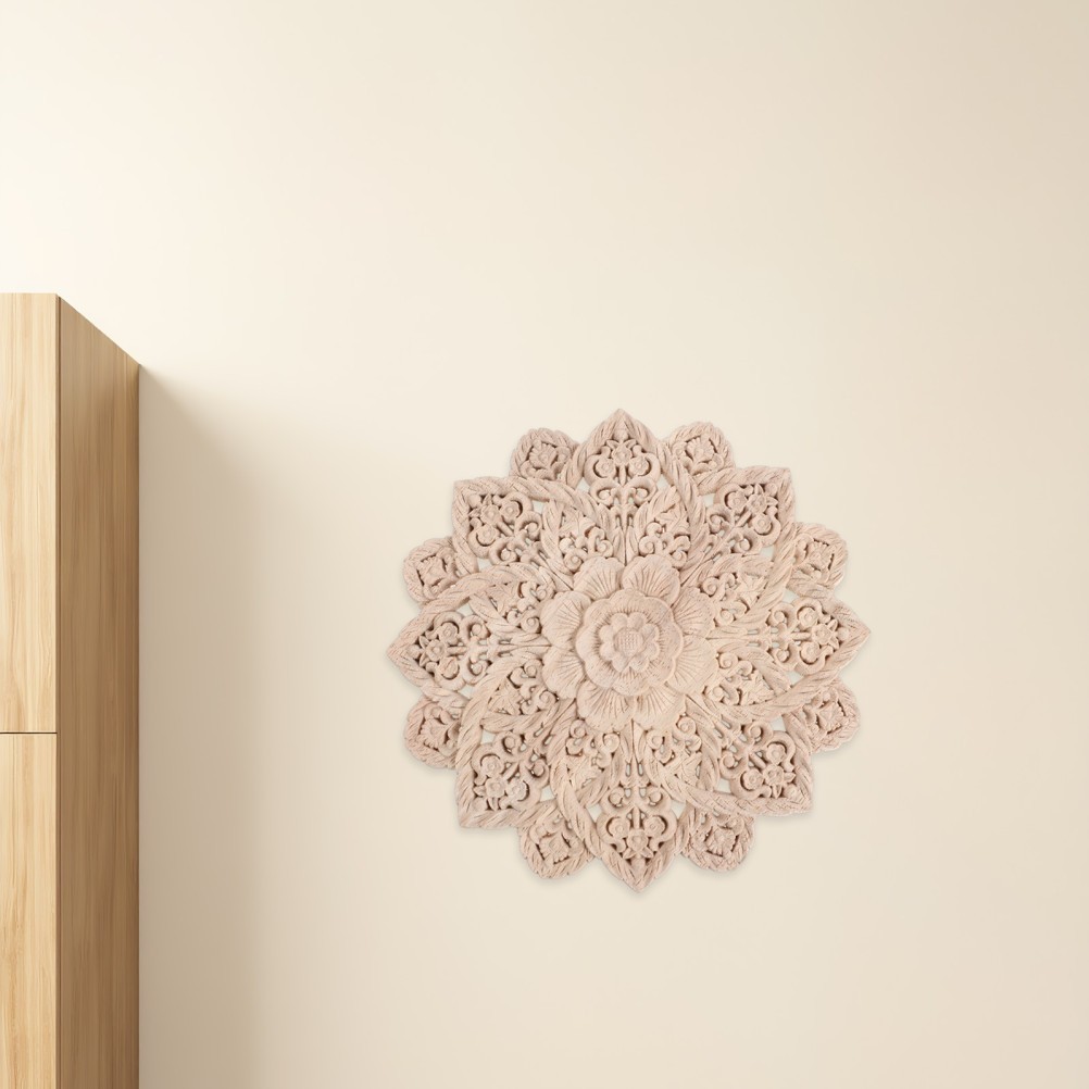 French Round Flower Wall Sticker Wood Carved Appliques Onlays Cabinet Door