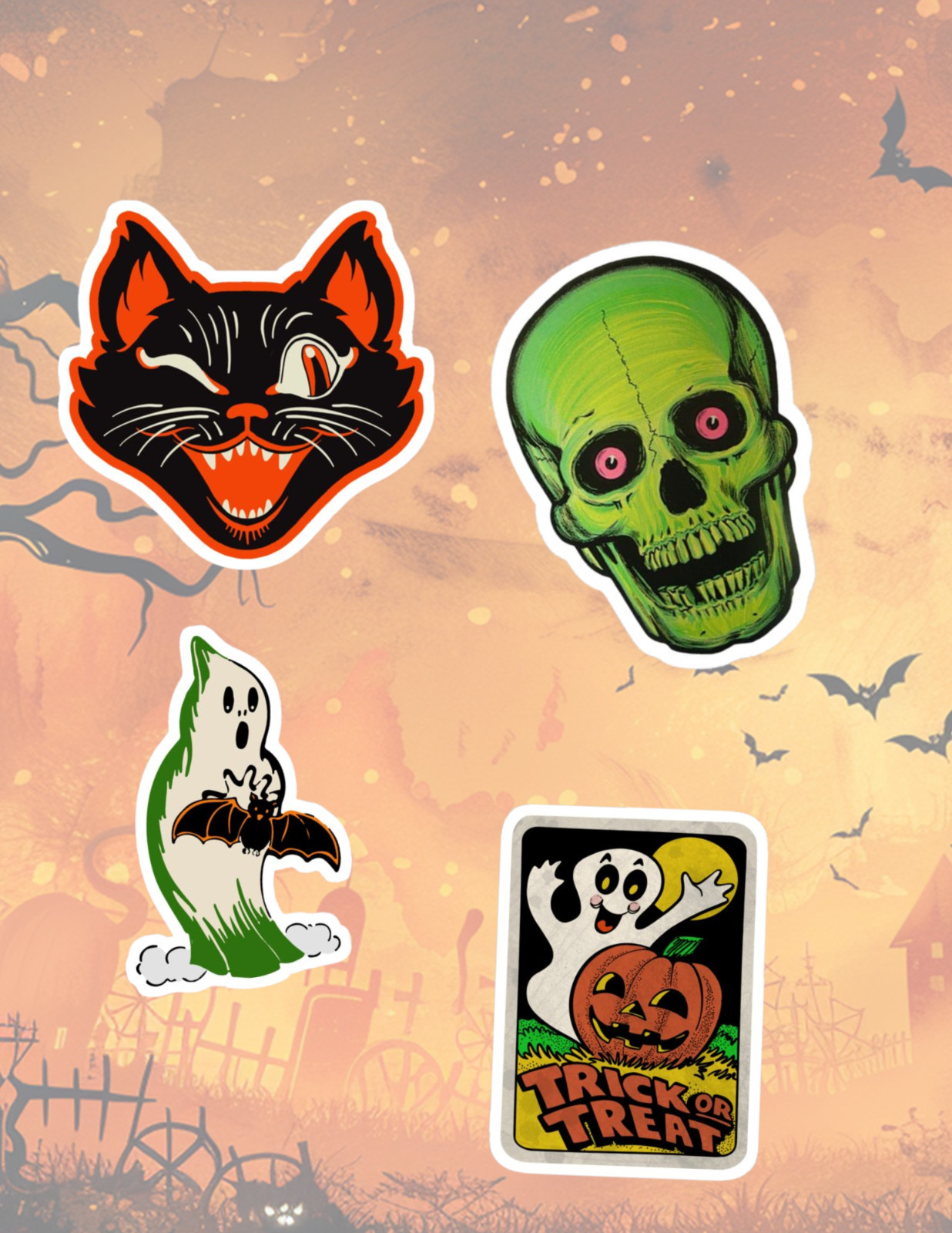 Vintage Halloween #2 4pc Sticker Pack