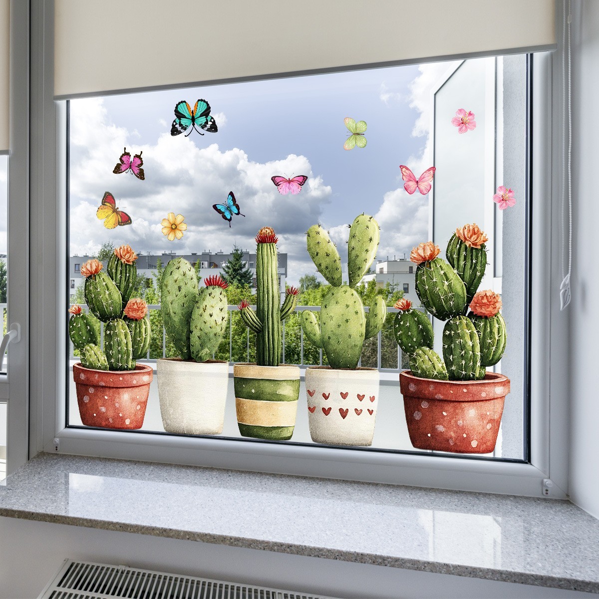Lifelike Cholla Window Cling PVC Static Decal for Home Office Shop Decor