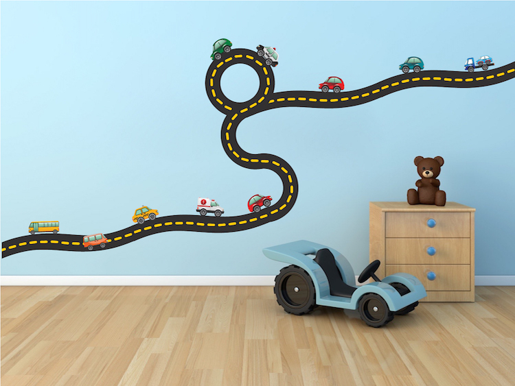 Cars And Racetrack Wall Decal Cartoon Race Track Car Mural Vinyl Hotwheels, b41