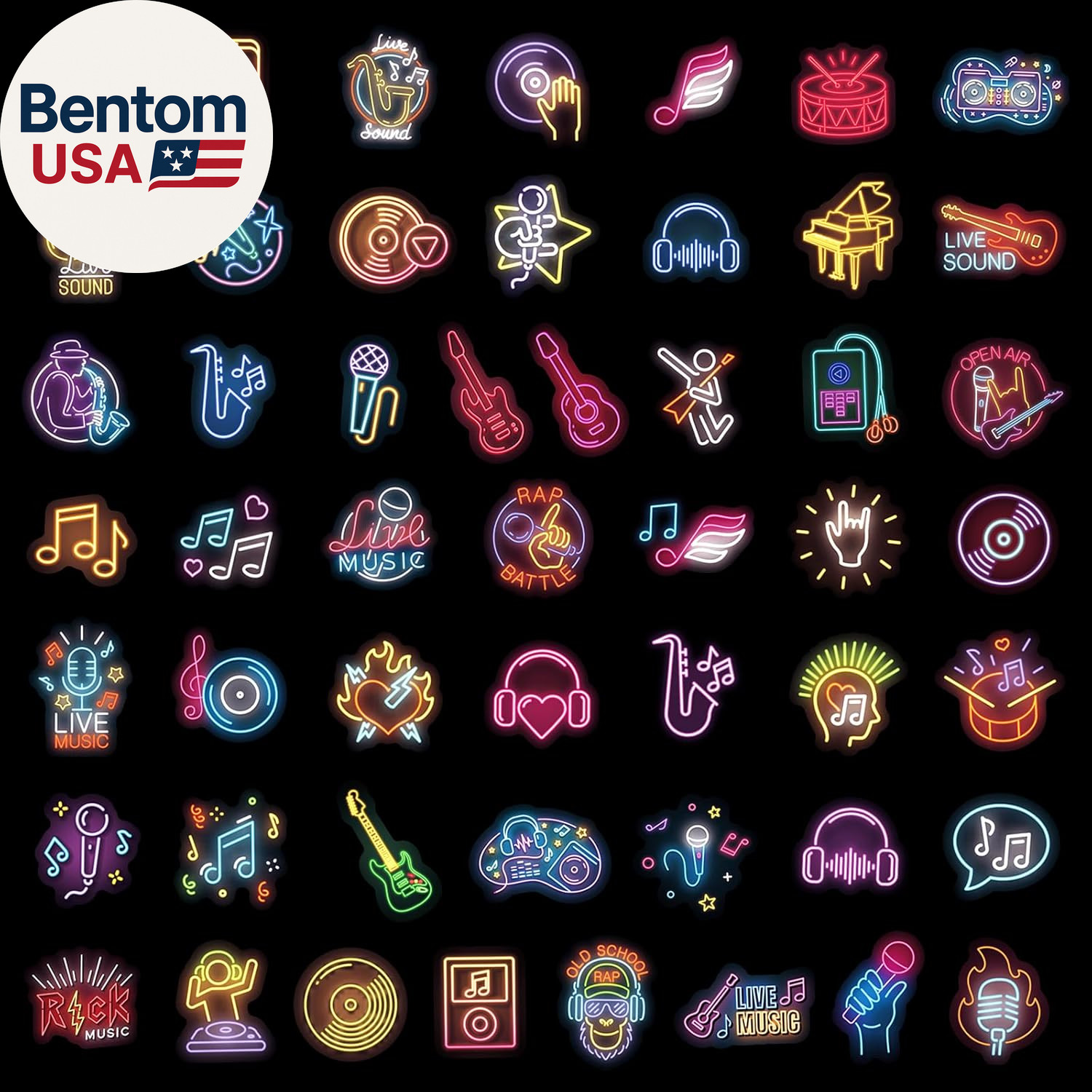 100Pcs Neon Music Waterproof Vinyl Stickers – Music Band Decor & Party Favors fo