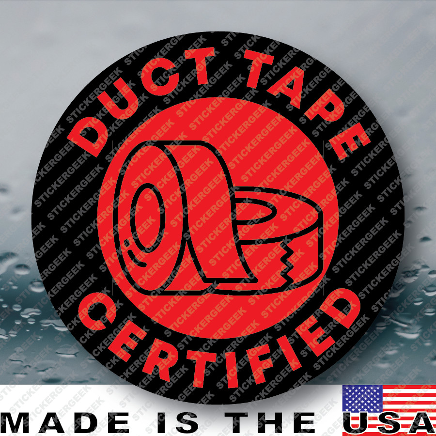 DUCT TAPE CERTIFIED Hard Hat Helmet Blue Collar Gag Prank Joke Sticker 2IN