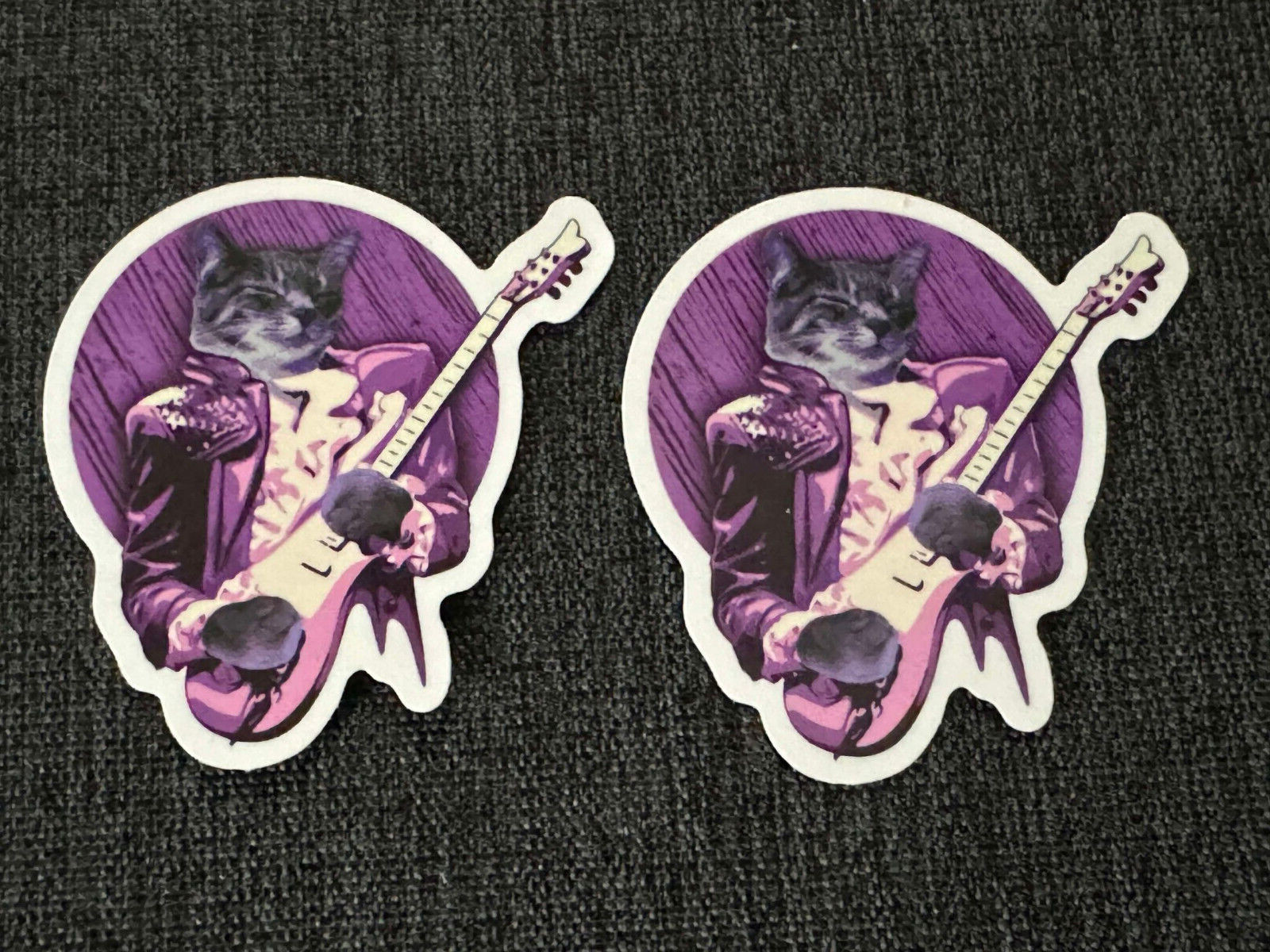 Lot (2) PRINCE 1 3/4" x 2" Purple CAT Rain STICKERS Fast! FREE SHIP!