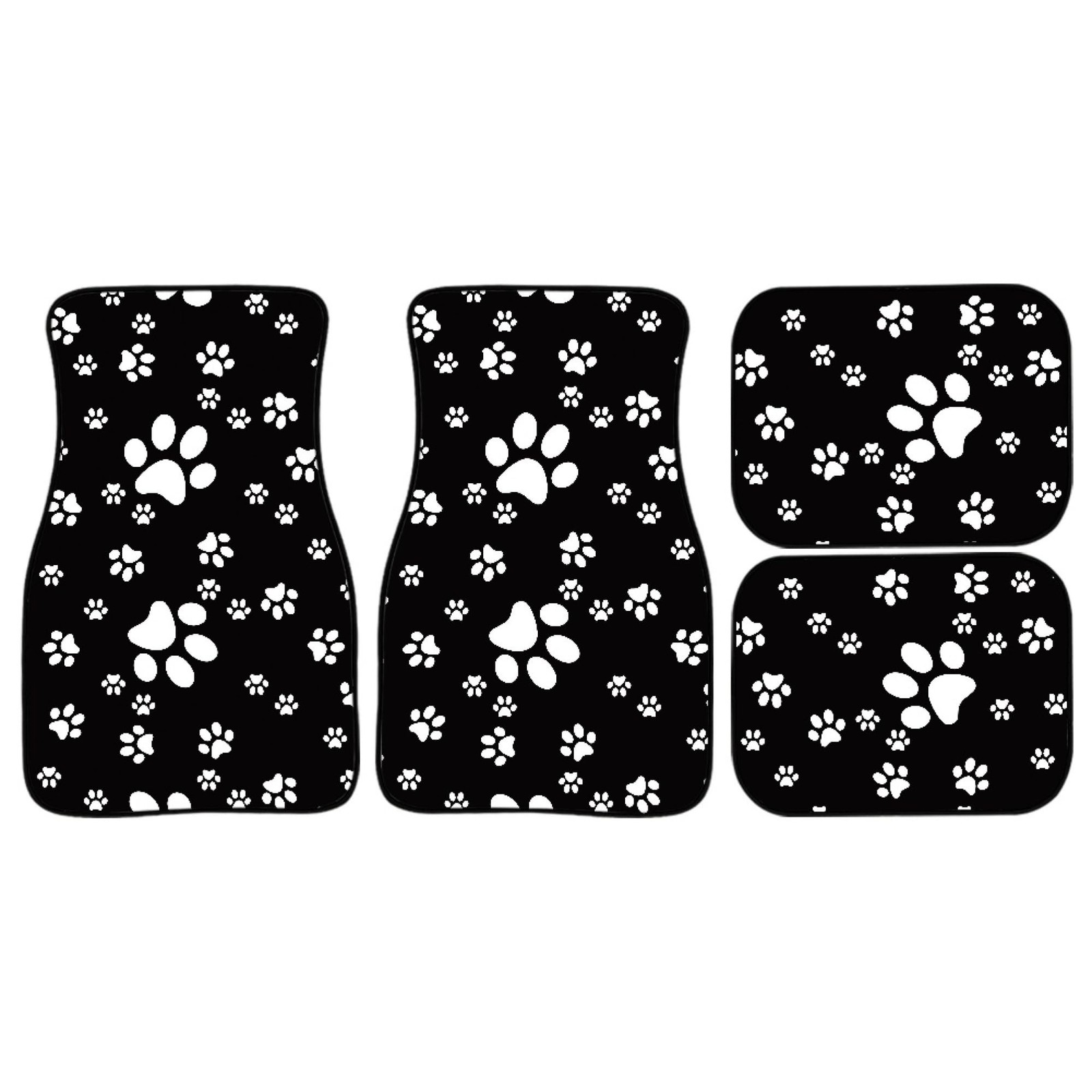 Paw Print Car Mats Set of 4 Abstract Dog Footprints White Paws on Black Backg…