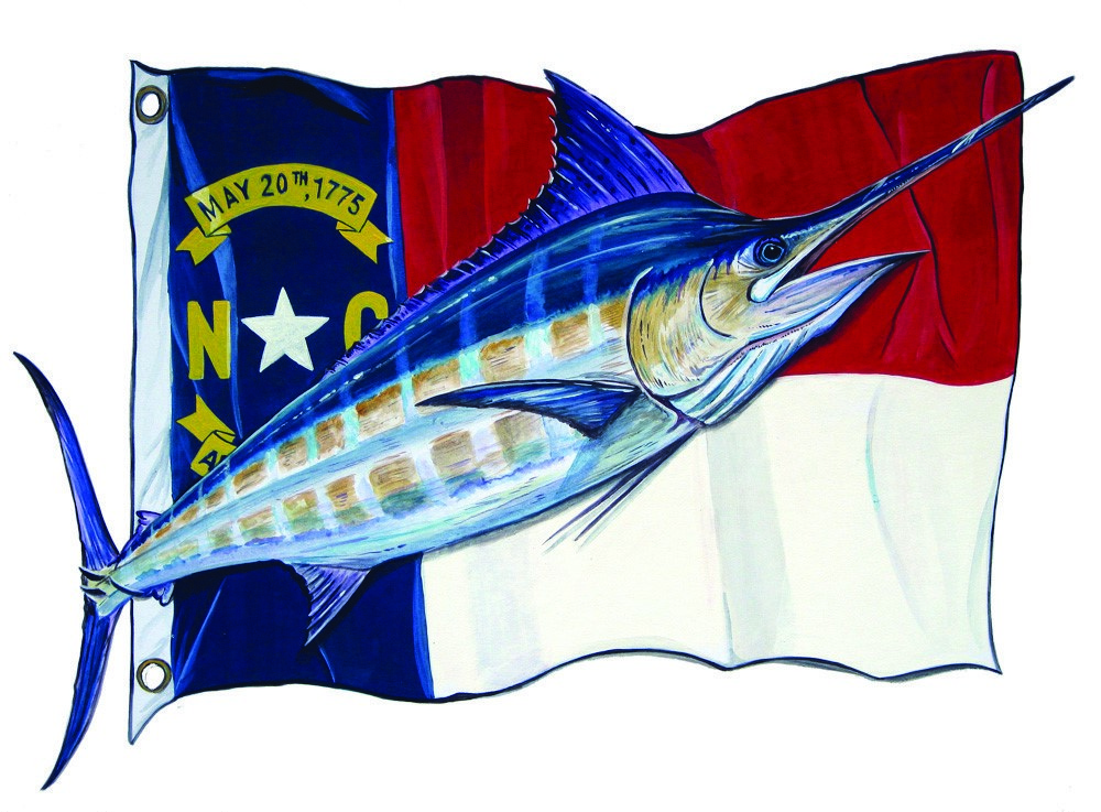 NC Flag & Blue Marlin Vinyl Sticker for Laptop Car Window Cups Mailbox