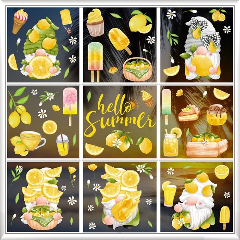 9 Sheets Summer Window Clings Wall Stickers Beach Watermelon Lemon Window Decals