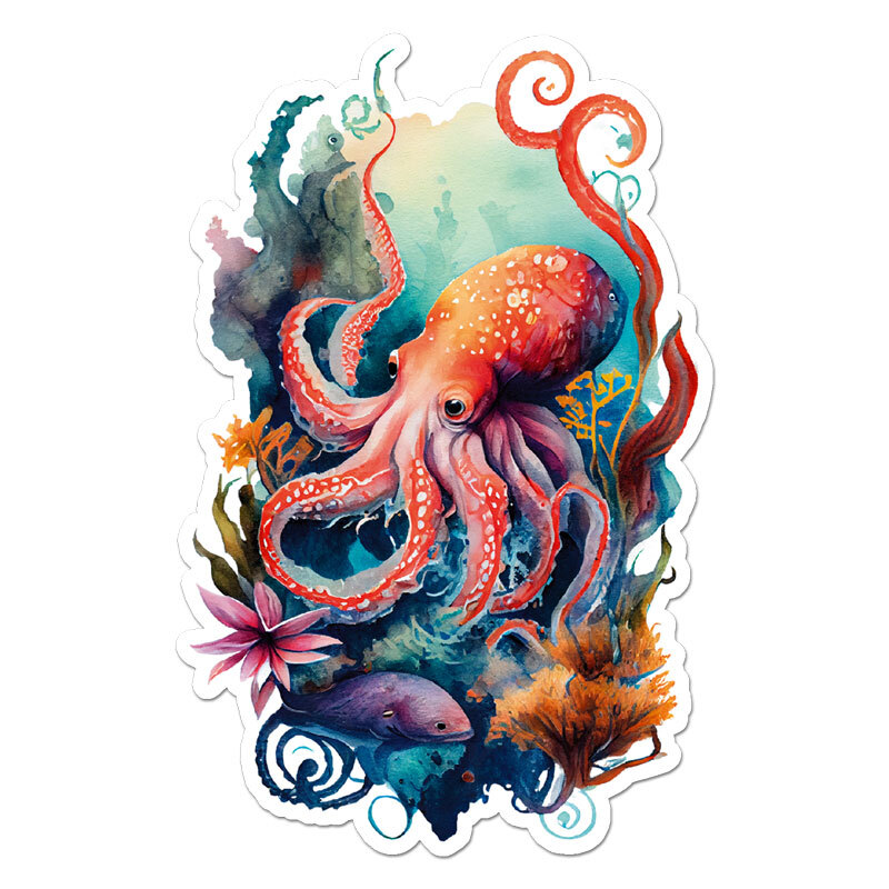 Octopus Coral Reef, Vinyl Decal Sticker, Indoor Outdoor, 3 Sizes, #11358