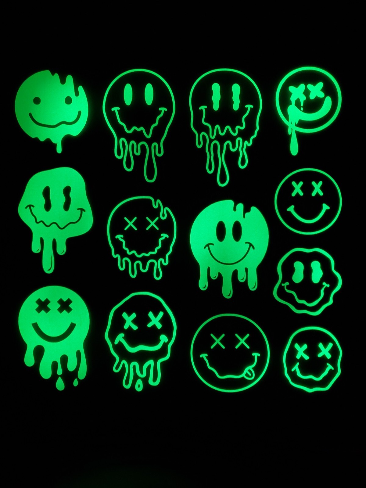 Glow In The Dark Vinyl Decal Smiley Face Drip Effect Lit Studio Decor Full Sheet