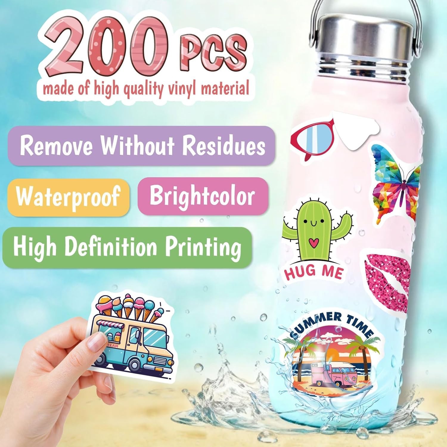 200 PCS Cute Stickers for Kids,Water Bottle Sticker Pack for Teens Girls Boys…