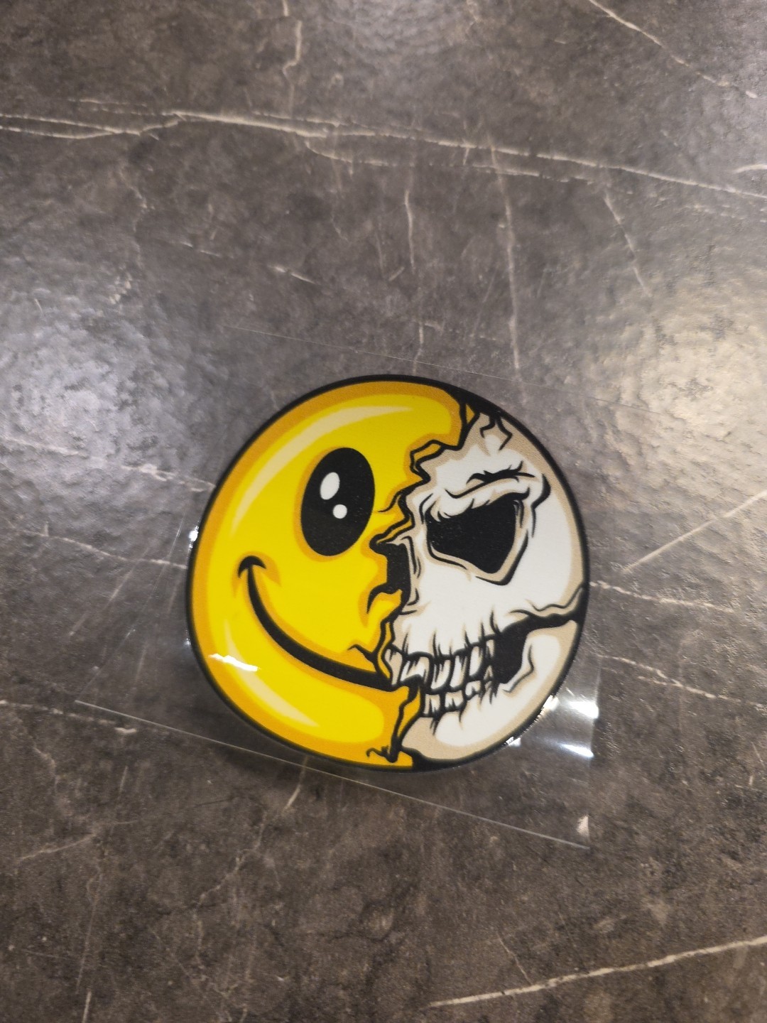 Smiley Face Spilt Skull UVDTF Raised Decal Sticker In Full Color Waterproof USA