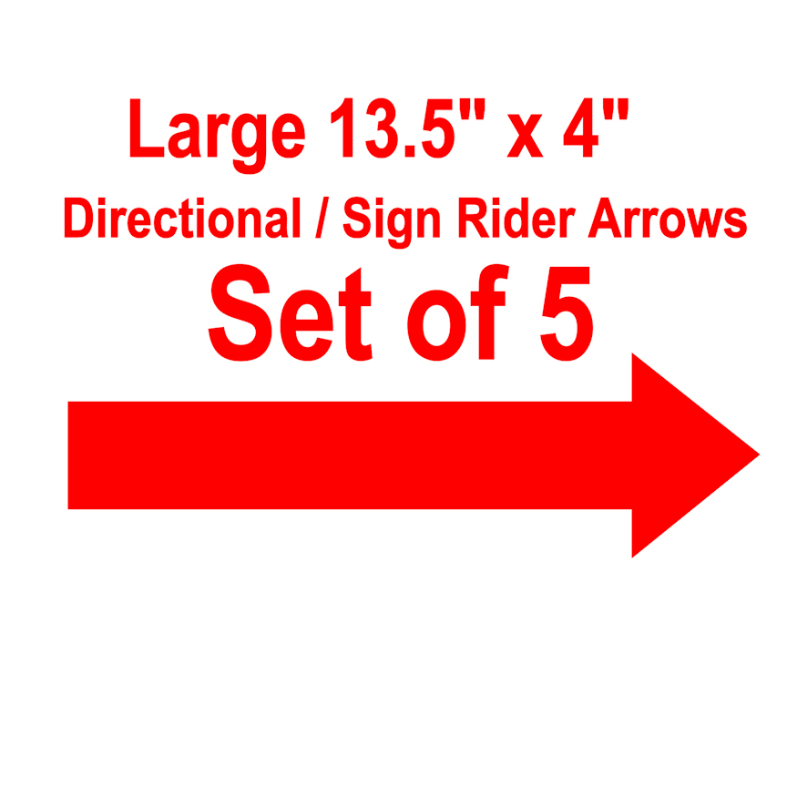 5 LARGE Directional Arrows Vinyl Decals Sign Rider Realtor Auction Select Color